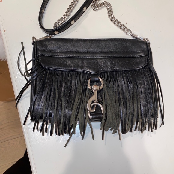 Rebecca minkoff crossbody fringe black bag with silver trim - Picture 12 of 13